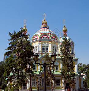 阿拉木图 - 升天大教堂 宗教 天空 潘菲洛夫公园高清图片