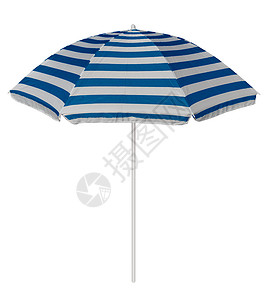 海滩带条状雨伞-浅蓝色背景图片