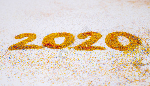 碳化硅2020 年新年即将到来概念显示 202 的黄色闪光 成功 闪闪发光的背景