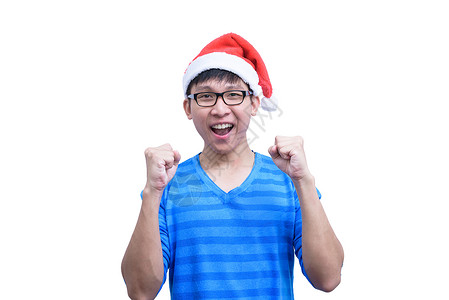 戴眼镜和蓝色衬衫的亚洲圣诞老人男子非常有气味 男性 雪背景图片
