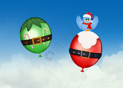圣诞老人和精灵气球在天空中 假期 玩具 插图背景图片