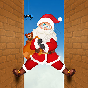 圣诞老人爬上家庭墙壁 问候语 昆虫 快乐 玩具 攀登背景图片