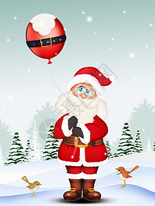 圣诞圣诞老人和圣诞气球 冬天 庆典 明信片背景图片
