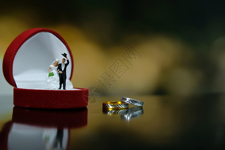 新娘和新郎走出去在婚戒盒上打招呼 图像照片 请看结婚戒指盒上面的表情 裙子 邀请函背景图片