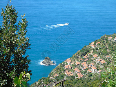 俯视海面的深楼梯 树木 地中海 海岸 岩石 海滩背景图片