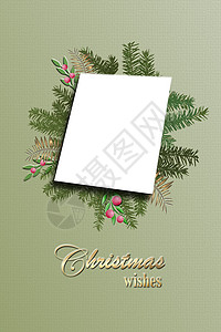 圣诞快乐 抽象的绿色绿叶卡背景图片