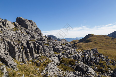 岩溶地形卡胡朗吉国家公园的欧文山 高山 地形 新西兰 侵蚀背景