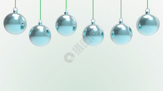 天蓝色的圣诞球有天蓝色的背景 用于圣诞树 圣诞玻璃 金属和塑料球的彩色圣诞球 一组挂着节日装饰模板的小玩意 3d 渲染图 弓 装背景图片