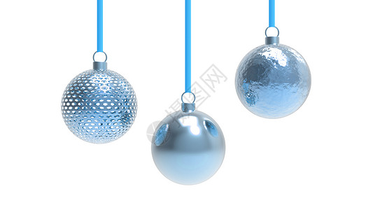彩色金属球蓝色圣诞球有白色背景 用于圣诞树 圣诞玻璃 金属和塑料球的彩色圣诞球 一组挂着节日装饰模板的小玩意 3d 渲染图 冬天 玩具背景