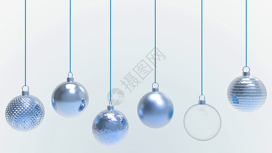彩色金属球蓝色圣诞球有白色背景 用于圣诞树 圣诞玻璃 金属和塑料球的彩色圣诞球 一组挂着节日装饰模板的小玩意 3d 渲染图 金子 闪耀背景