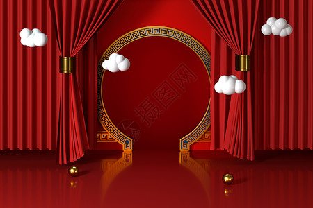 春节舞台展板中式红背景 节日装饰 3D铸造 老的 亚洲 坡度背景