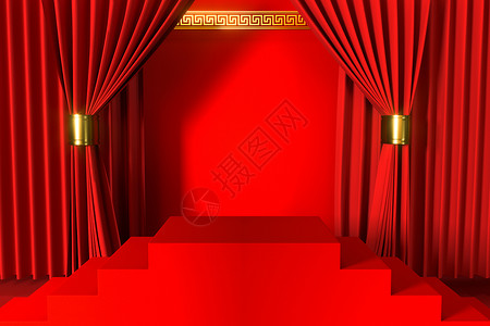 红色中文风格背景 空步样板 3D 翻譯 楼梯背景图片