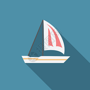 帆船平面素材以长阴影显示帆船图标标志的现代矢量插图 巡航背景