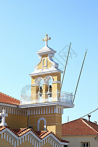 哈法利塔帕纳吉亚西索蒂萨教会 美丽的 风景 钟楼 宗教 蓝色的背景
