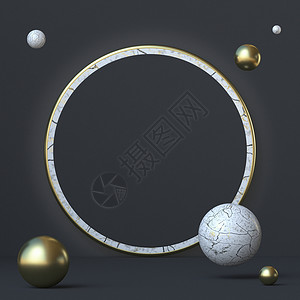 摘要背景白圆和金圆框架 3D球区背景图片