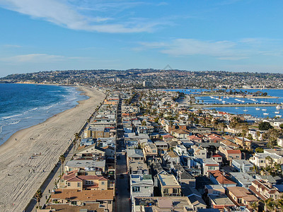 贝尔蒙特露台美国加利福尼亚州圣迭戈 任务湾和海滩的空中观察 游客 鸟瞰图背景