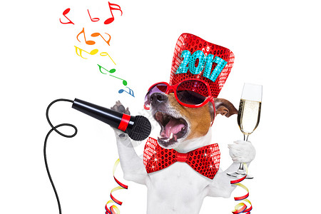 快乐的新年狗圈 有趣的 生日 卡拉ok 歌曲 惊喜 运气 麦克风图片