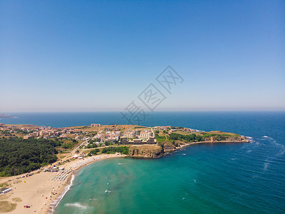 Delphin海滩 保加利亚空中观察全景 伞 伊甸园图片