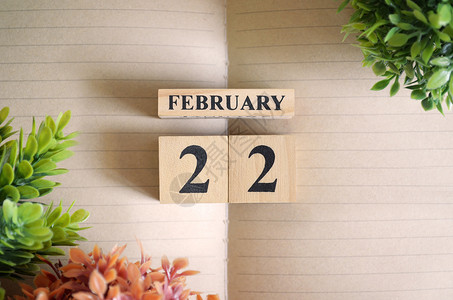 2月2日2月22日 日历 标题 花 会议 庆典 爱 木头背景