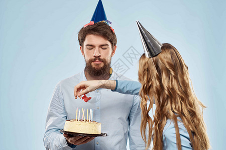 98周年党的生日党男女生日蛋糕 公司有趣的蓝背景的蓝色背景 派对 快乐背景