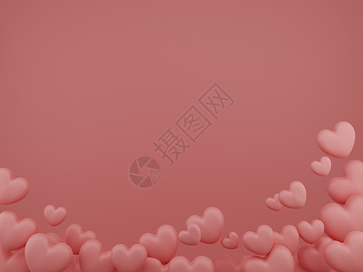 情人节概念粉色背景上的粉色心形气球 3D渲染 广告 推介会背景图片