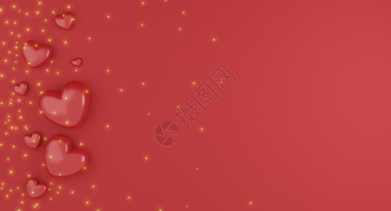 红色背景上的情人节概念心气球 3D 渲染 文本的空白空间 广告 爱心背景图片