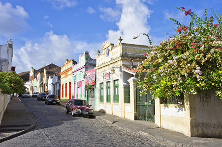 伯南布哥州Olinda 旧城街景 巴西 南美洲 传统房屋背景