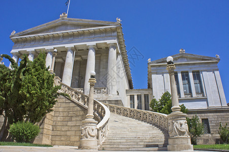 雅典 国家图书馆观点 希腊 欧洲背景图片