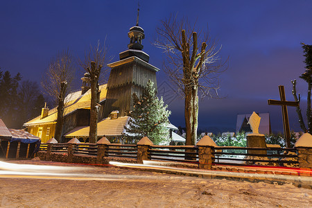 扎科帕内福音传道者圣约翰教堂 黄昏 雪 户外背景