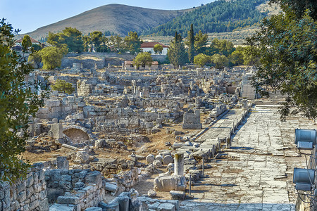 希腊古代科林斯的废墟背景图片
