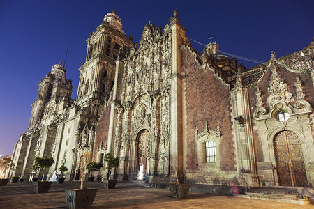 墨西哥城大教堂墨西哥城大都市大都会教堂 建筑学 天主教徒 蓝色的 佐卡洛背景