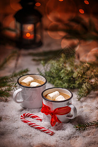 带热巧克力的圣诞卡背景图片