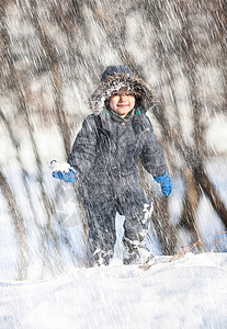 滚雪球的男孩冬天公园的可爱男孩 自然 后代 脸 喜悦 闲暇 滚雪球背景