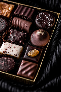 礼盒中的瑞士巧克力 瑞士巧克力店用黑巧克力和牛奶有机巧克力制成的各种豪华果仁糖 作为节日礼物的甜点食品和高级糖果品牌 香草 展示背景图片