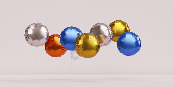 逼真气球素材闪亮的彩色气球米色横幅背景 用于派对生日庆祝或假日 3d 逼真 rende背景
