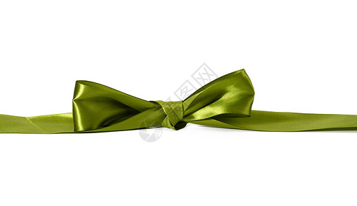 由白色背景的绿色丝绸结结结结结弓 为包装礼品装饰背景图片