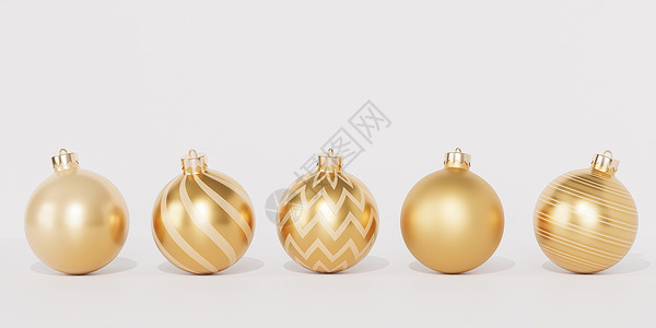 圣诞节或新年假期横幅背景与金色的小玩意或 ornaments3d rende 玩具 三维背景图片