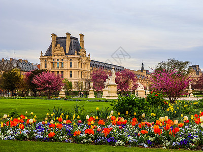2019愚乐2019年4月 在法国巴黎卢浮宫的观光景色下 2019年4月 旅行 巴洛克风格背景