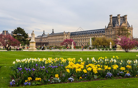 2019愚乐巴黎/法国   2019年4月5日 在卢浮宫的花园和观景 建筑 古老的背景