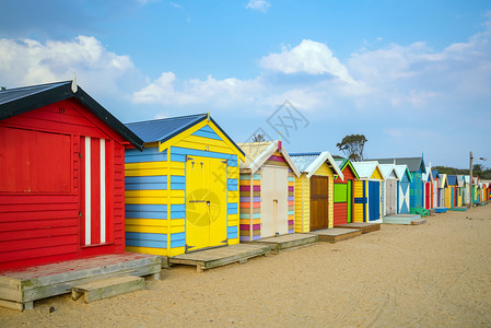 兰达海滩墨尔本Brighton海滩多彩的海滩别墅 房子 木头背景