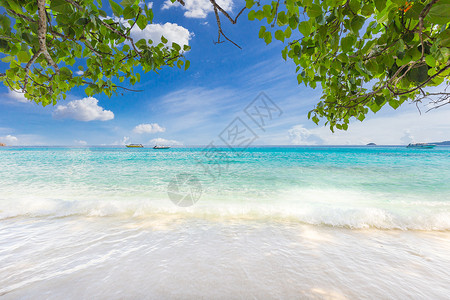 美丽的沙滩 波浪在斯米兰群岛的沙滩上撞击 泰国斯米兰国家公园美丽的热带海斯米兰岛 4 号 海岸 支撑背景