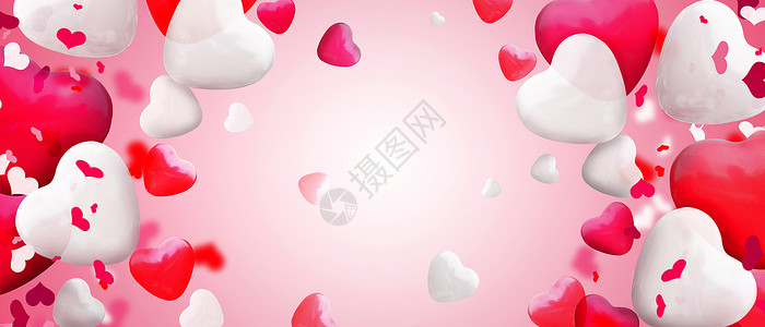 情人节快乐 与心形气球的祝贺背景 3d 它制作图案 乐趣 庆典图片