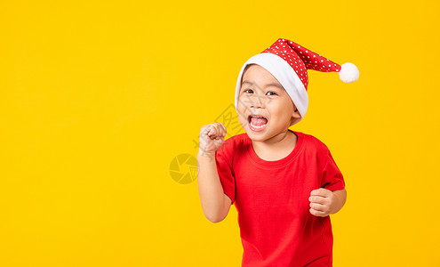 穿红色圣诞老人帽子的孩子 庆典 卡片 礼物背景图片