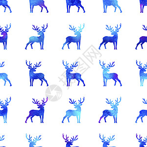 鹿图案驯鹿圣诞水彩鹿雄鹿无缝图案蓝色 或的手绘动物驼鹿背景或墙纸 装饰品 绘画背景