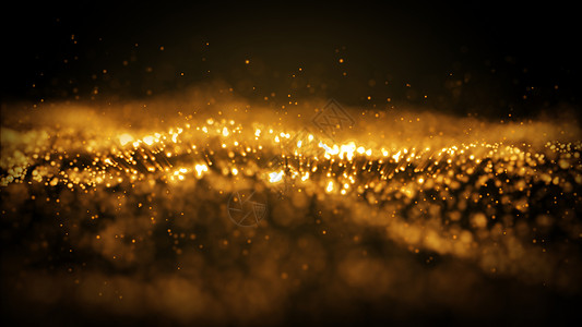 抽象的金黄色闪光粒子在外层空间背景中燃烧并产生火灾效果 3D 插图 金子 气体背景图片