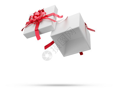 漂浮白色丝带白色礼物盒 红丝带3D布置 2在白色背景和剪切路径上背景