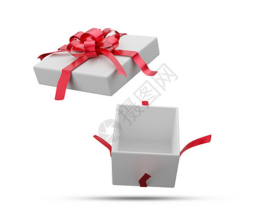 白色礼物盒 红色带3D布置4 在白色背景和剪切路径上背景图片