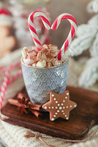 棉花糖饼干圣诞节和新年舒适的装饰 装饰品 饼干 喜庆的 马克杯背景