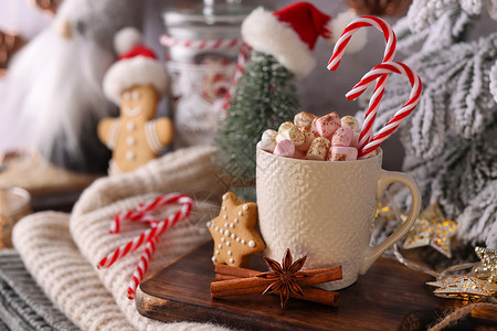 圣诞糖果甘蔗心脏形状 bokeh背景 温暖的高清图片