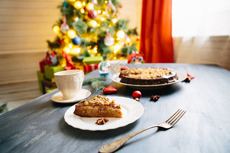 意大利圣誕禮物 意大利聖誕節款待Gluten 免費 Christmas 果餅在灰色的桌子上 假期 十二月背景图片